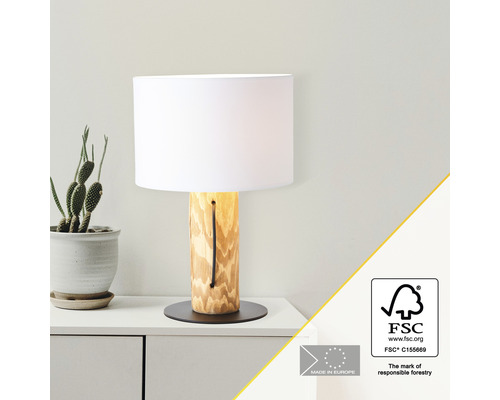 Tafellamp, 1-lichts, HxØ 43x25 cm, Jimena, grenen gebeitst/wit, met kabelschakelaar