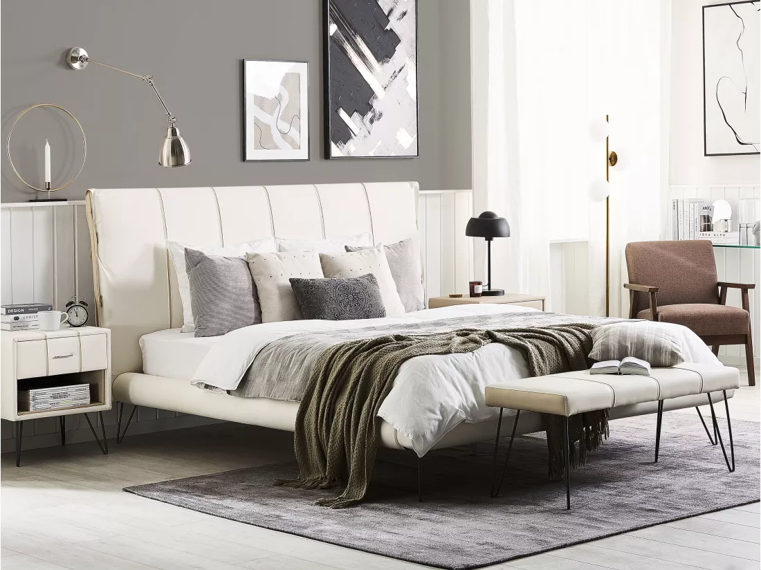 Ensemble de chambre Cuir PU BETIN 160 x 200 cm Crème