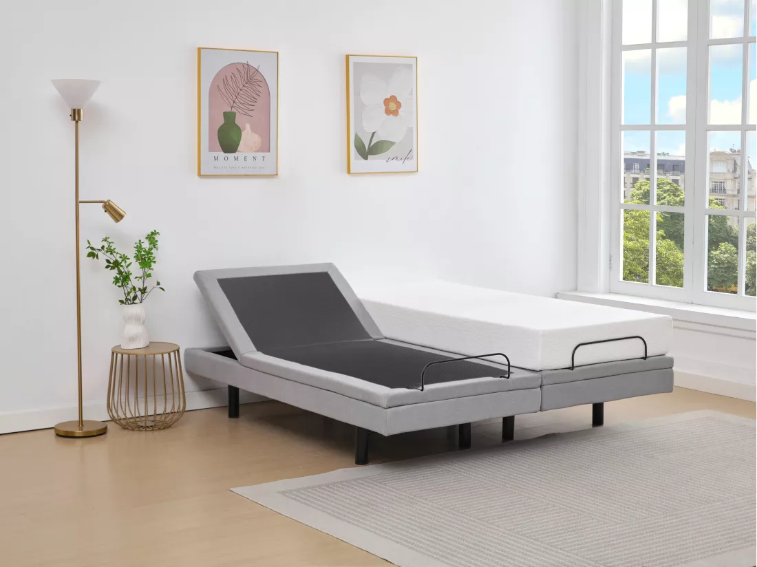 Sommier électrique de relaxation déco - 2 x 90 x 200 cm - Tissu - Gris - ALPANA de YSMÉE