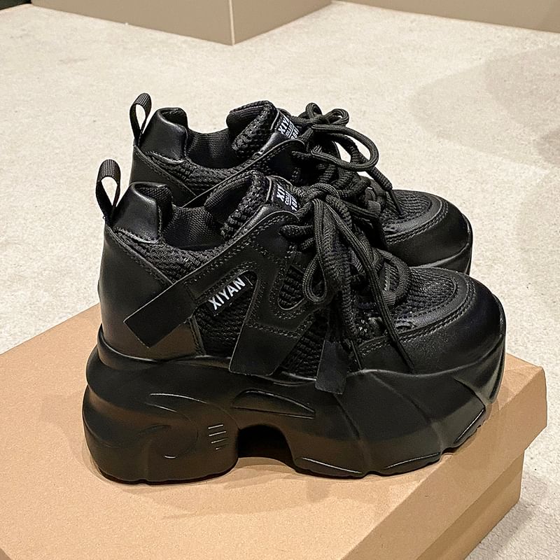 Sleeko - Platform Panel Mesh Hidden Wedge Sneakers