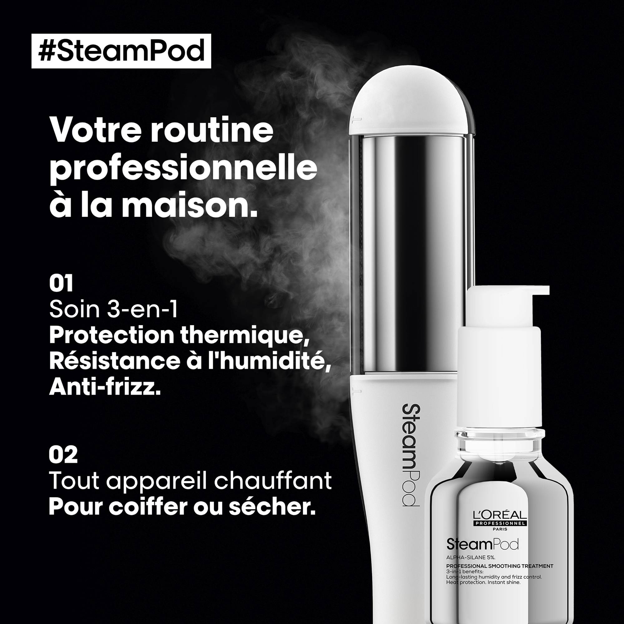 Pack lisseur vapeur SteamPod 3.0 et soin lissant professionnel / 50ml