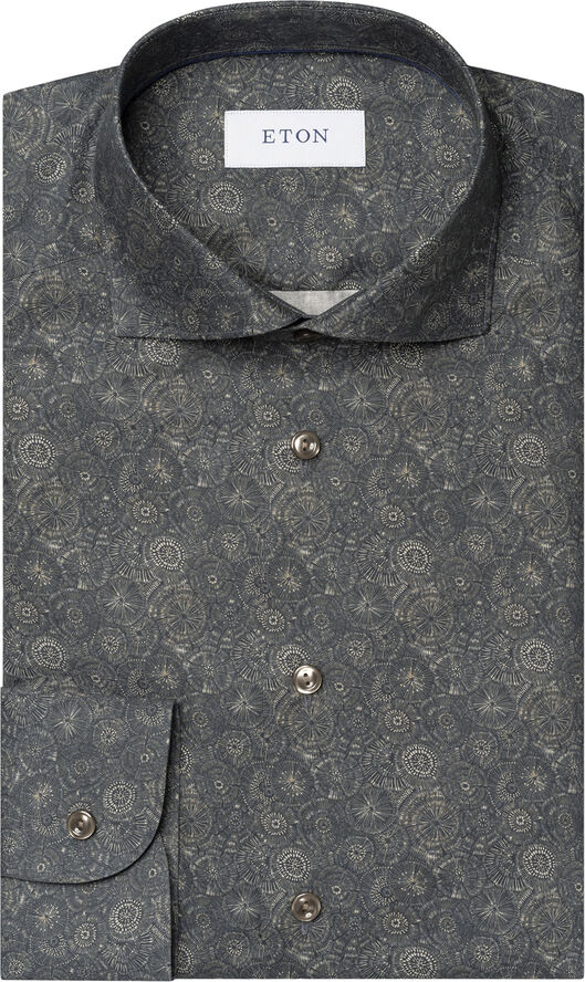 ETON Slim Fit Brown Motif Signature Twill Shirt Brun