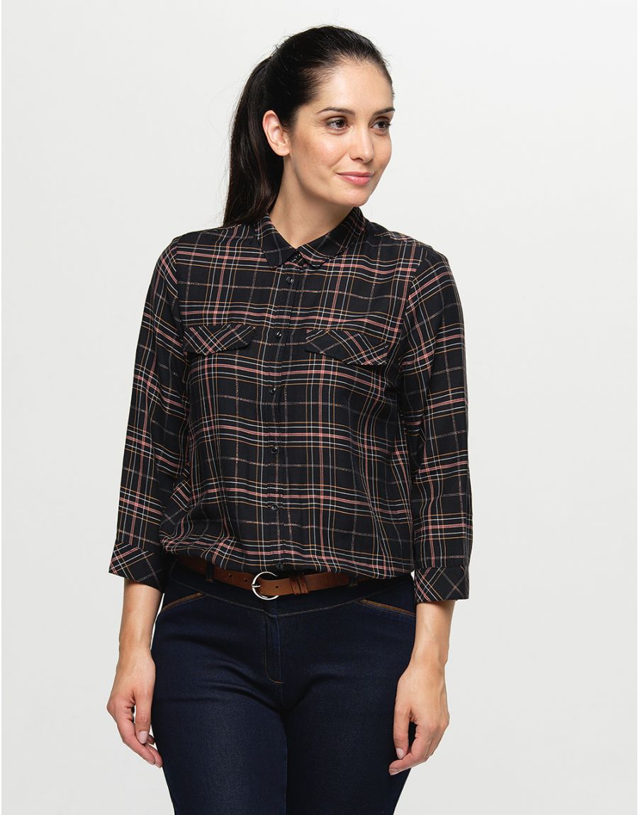 Blouse carreaux ocre noir