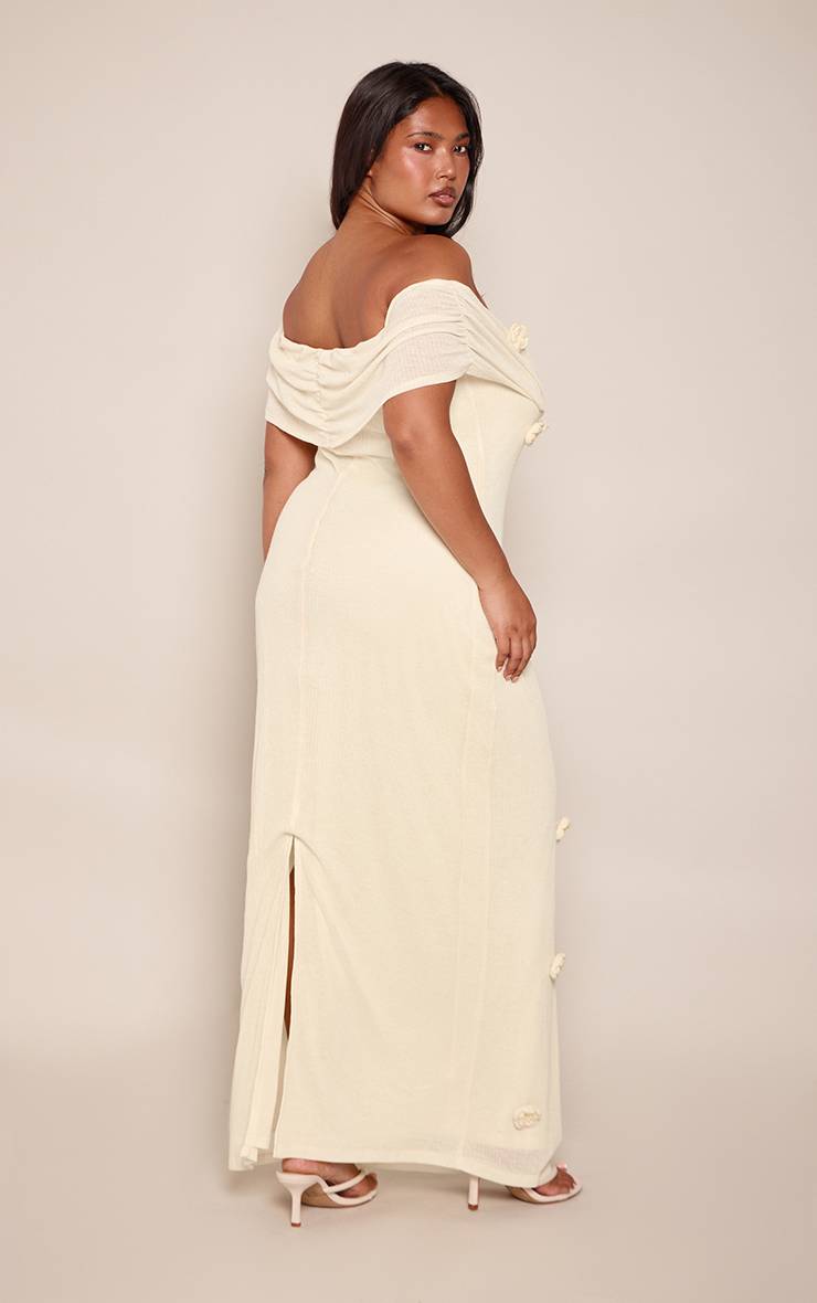 Jaune Robe Longue Grande Taille À Épaules Dénudées Avec Détails Floraux Appliqués