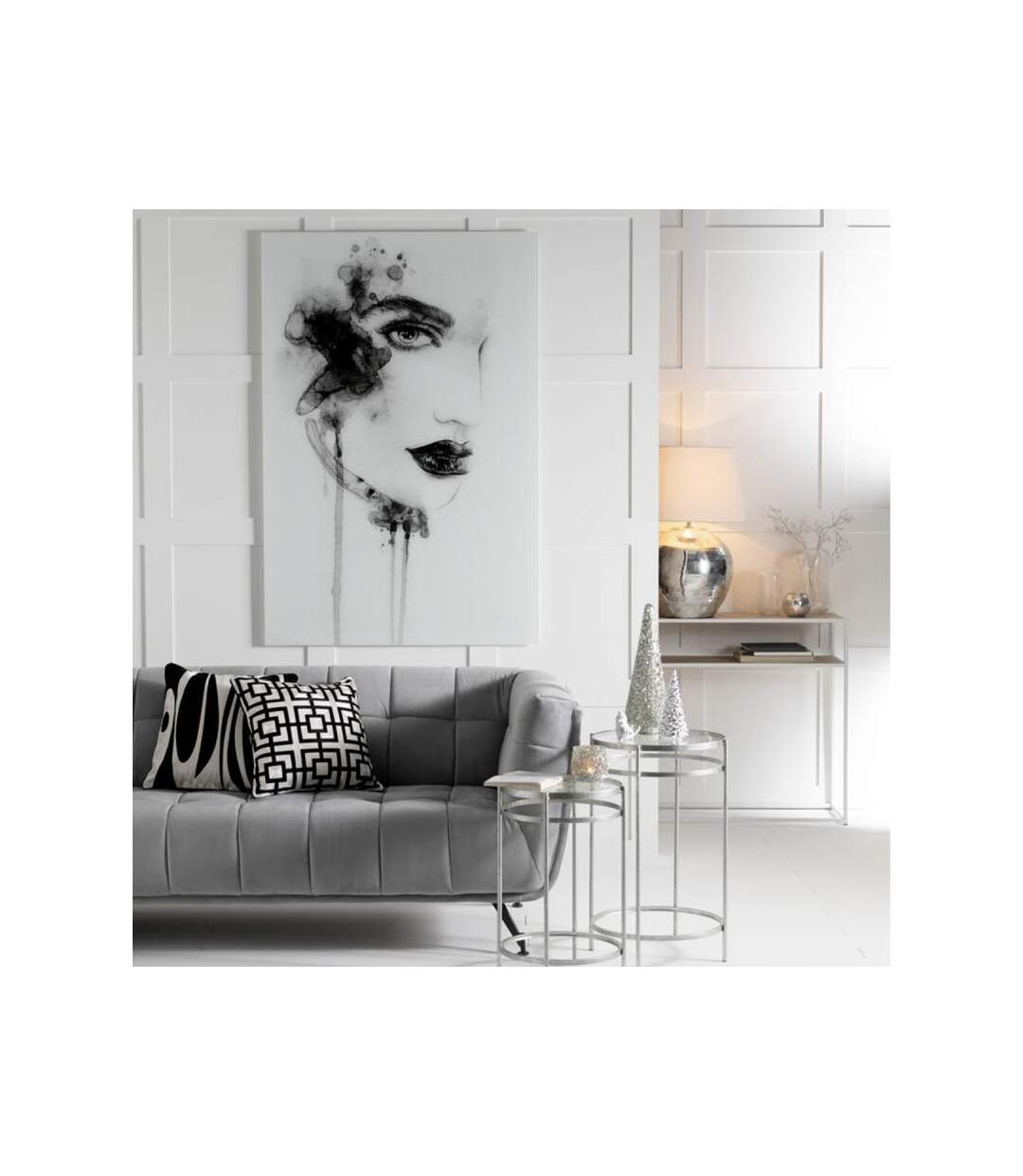 Paris Prix - Toile Imprimée aquarelle 100x150cm Blanc & Noir