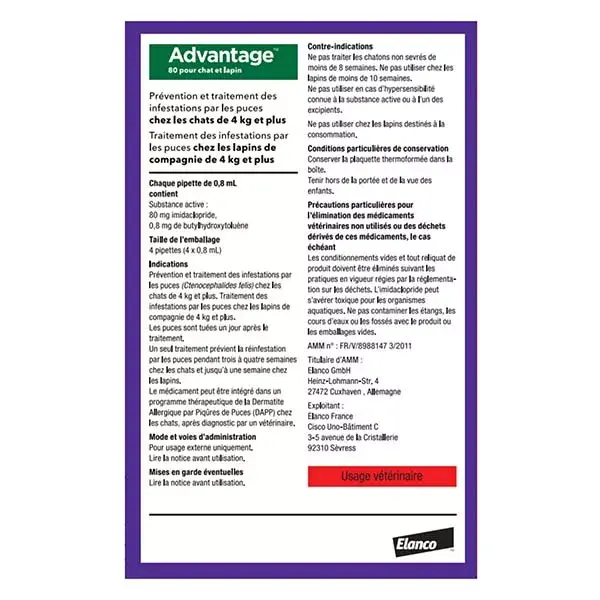 Advantage Solução Antipulgas para Gatos e Coelhos +4kg 4 pipetas