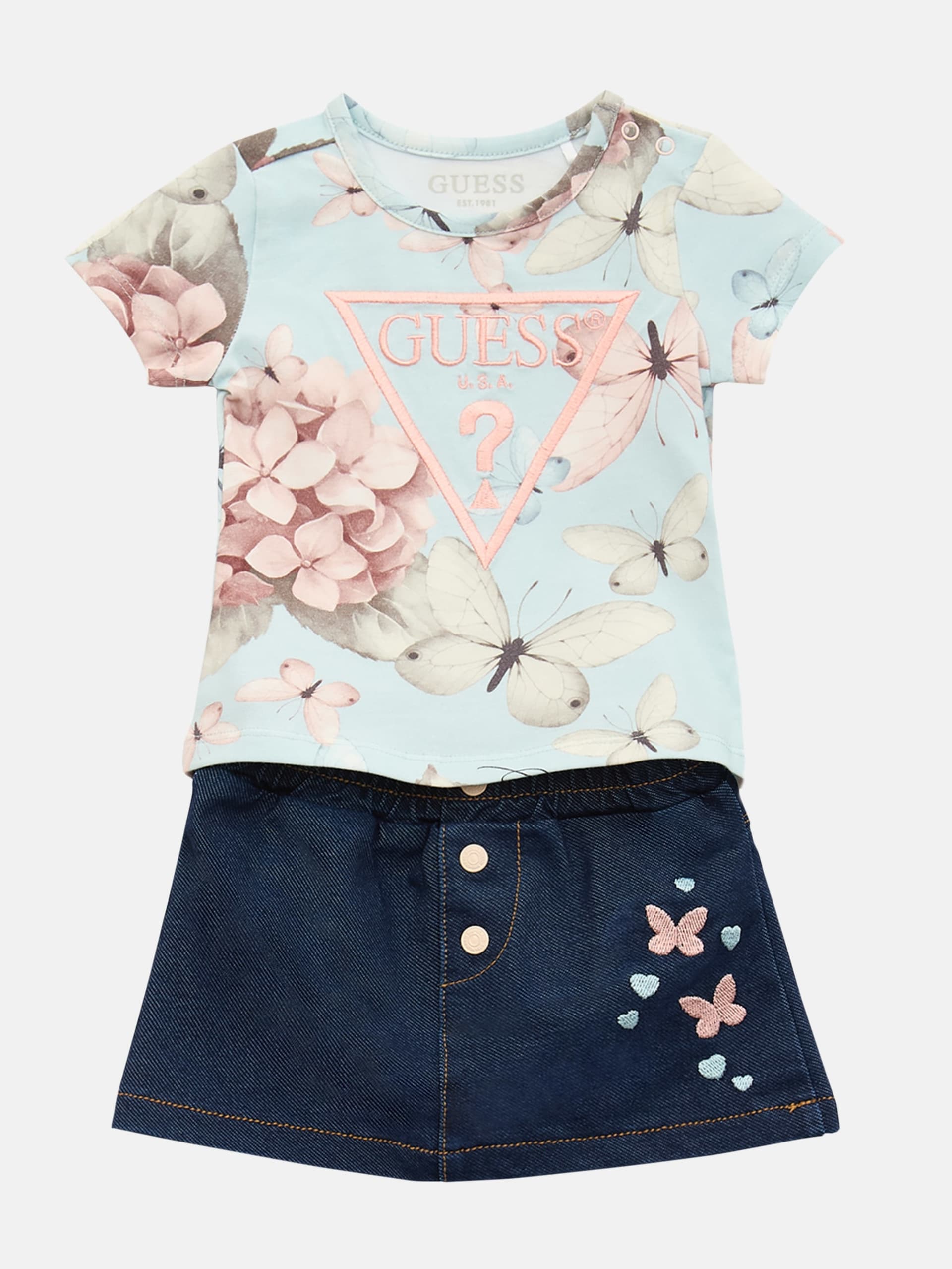 Conjunto de camiseta e saia com logo de borboleta (0-24 meses)