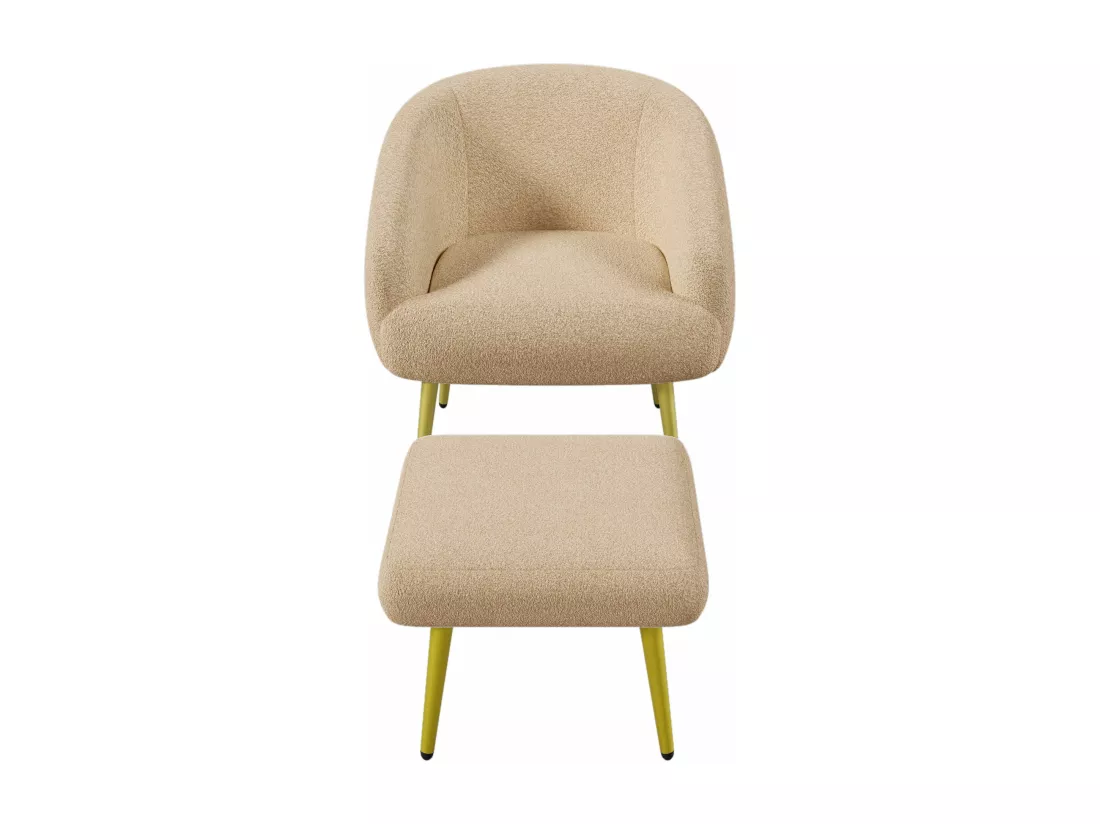 Chaise moderne rembourrée Sherpa avec pouf, design ergonomique, pieds dorés, confort luxueux,marron