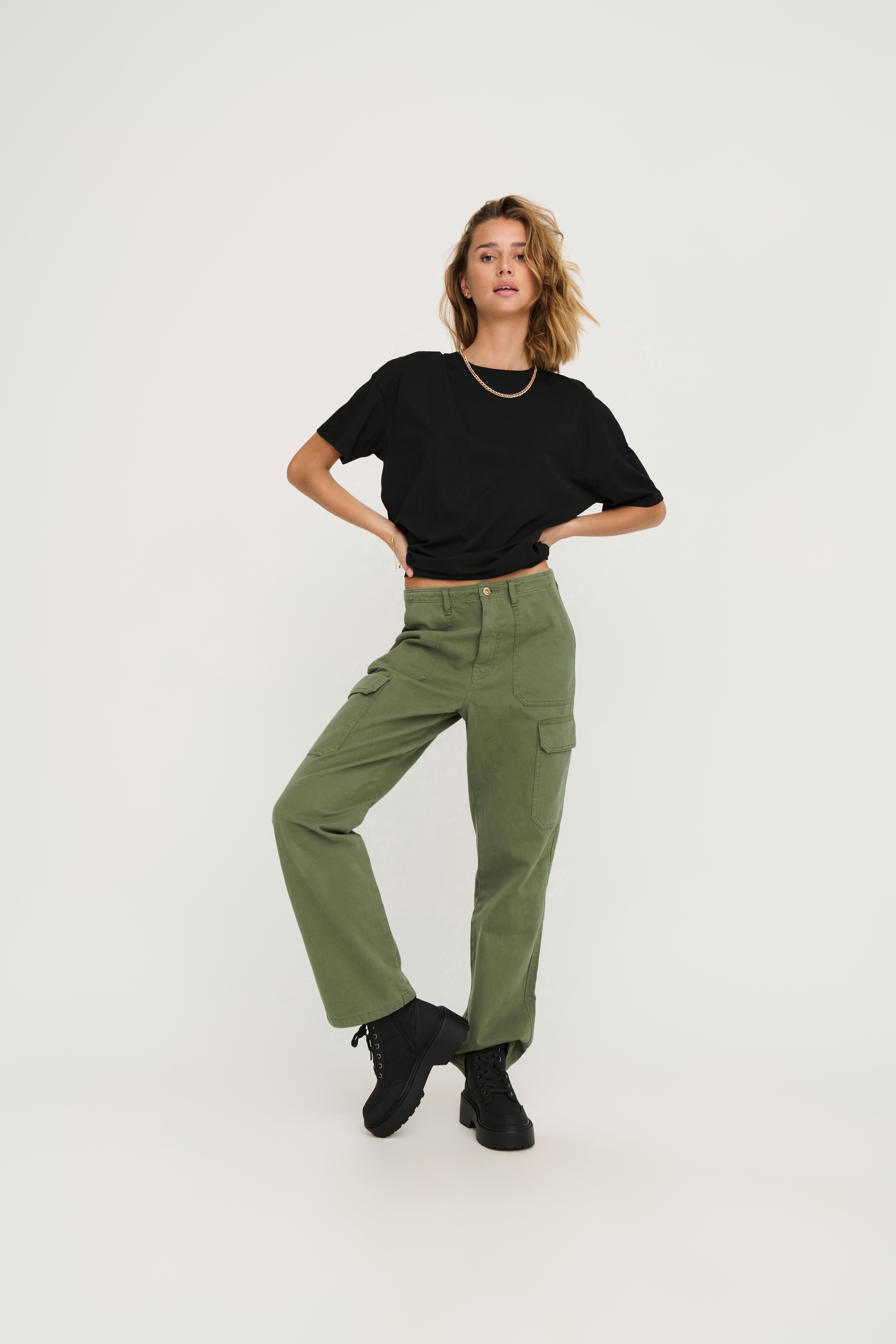 ONLMALFY Hohe Taille Locker geschnitten Cargo-Hose Kalamata