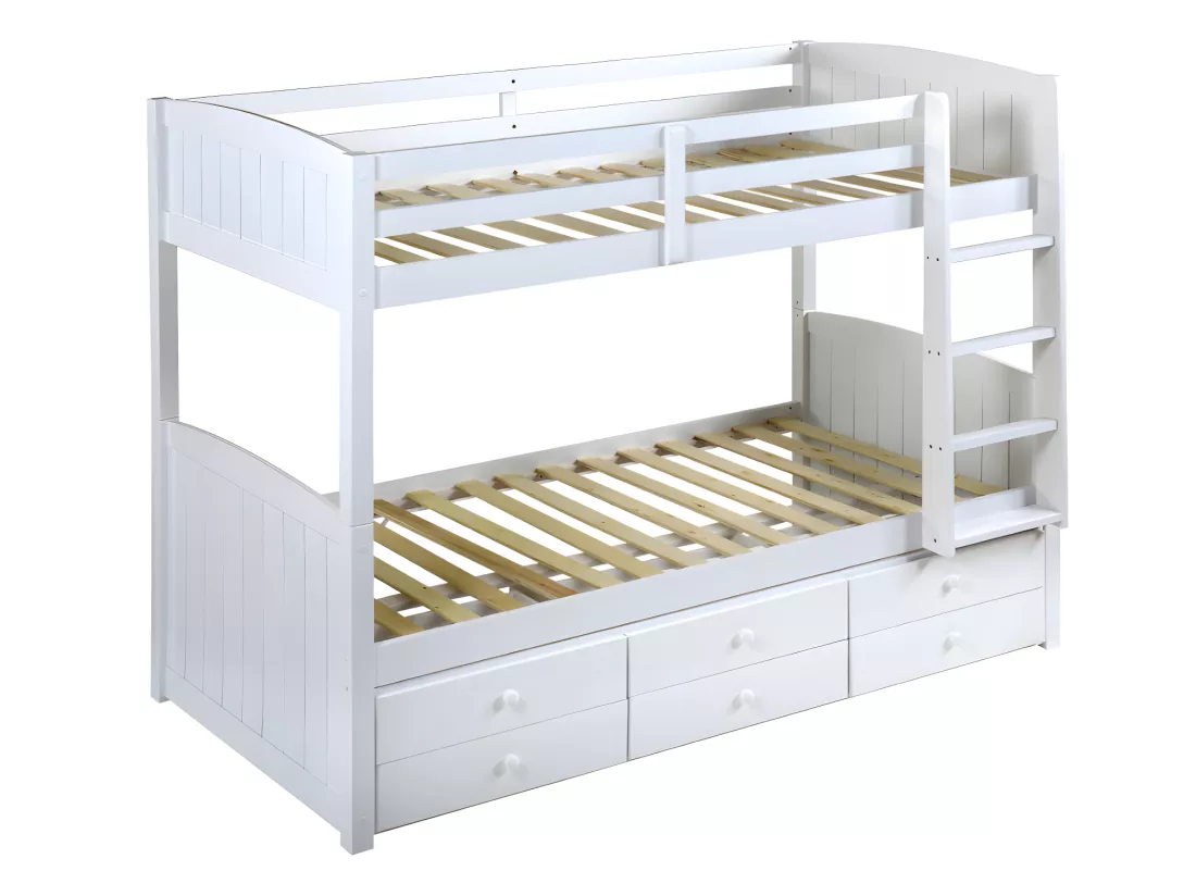 Lits superposés séparables ANCHISE II - 2 x 90 x 190 cm - Avec rangements - Pin blanc