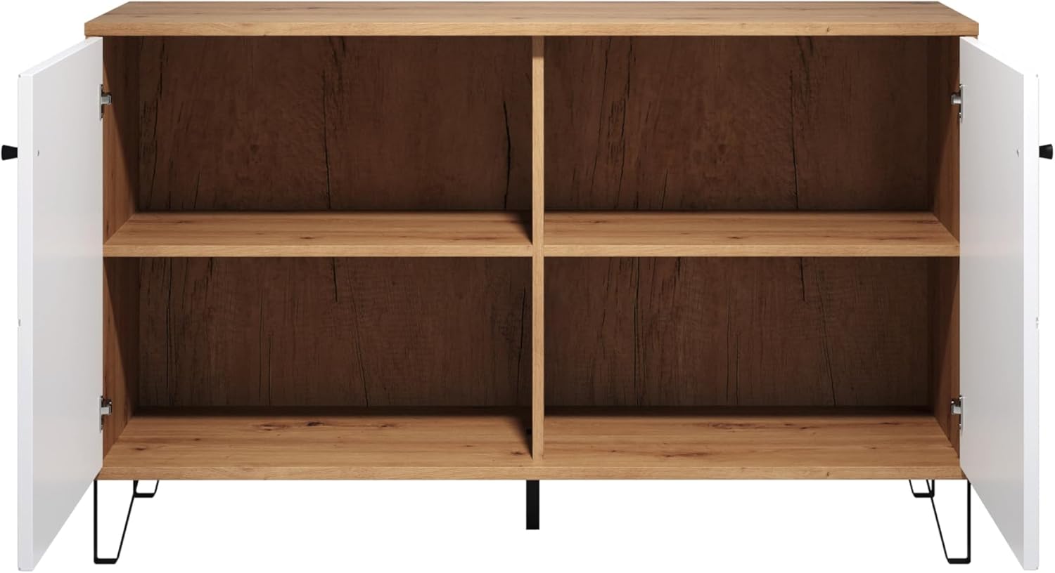 trendteam smart living - Touch - Sideboard - Artisan Eiche/Weiß - Kommode mit 2 Türen und 4 Fächern - (BxHxT) 123 x 76 x 40 cm - Wohnzimmerschrank mit modernen Metallfüßen - kratzfest
