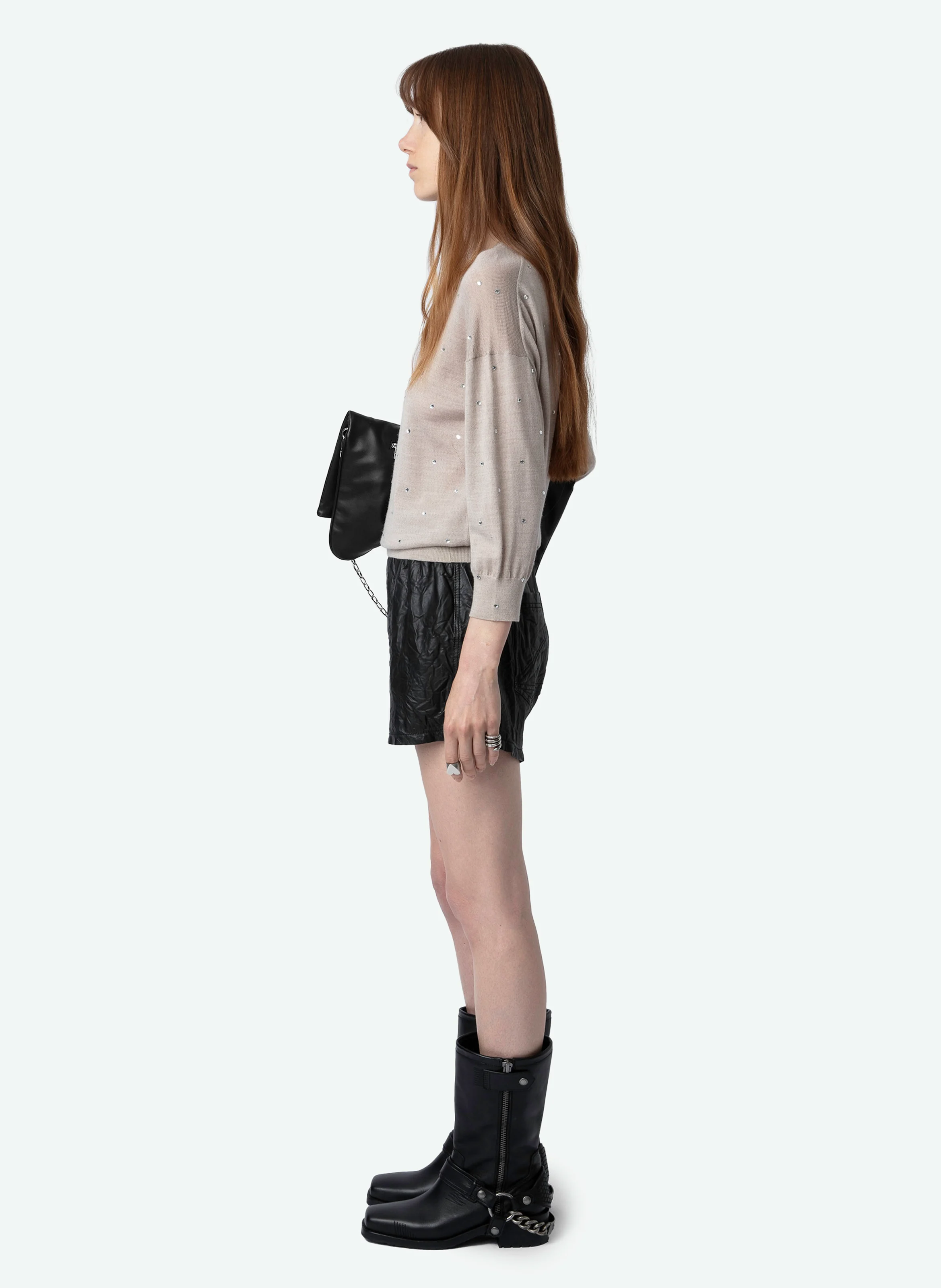 KANSY - Pull droit col rond en laine mérinos | Beige