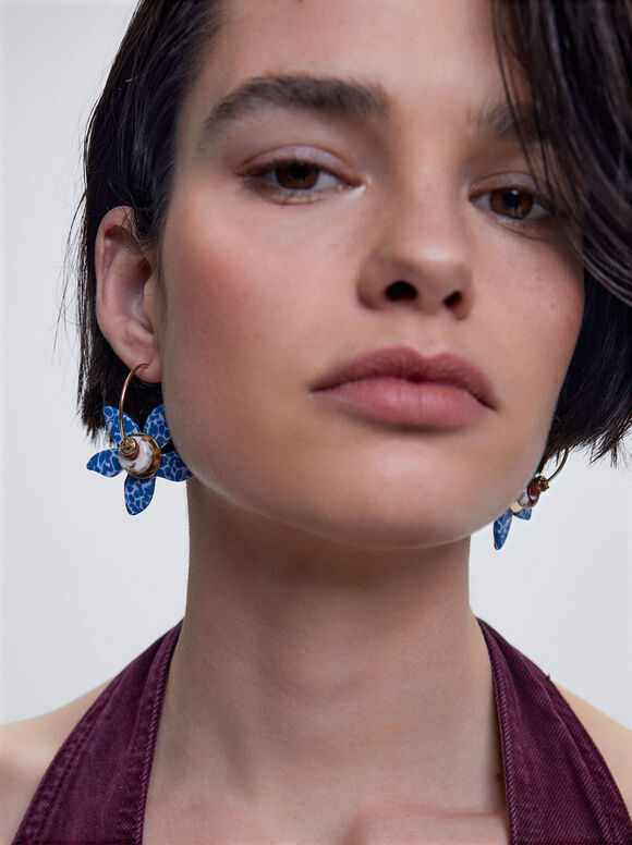 Aros Con Piedra Y Flor - Multicor
