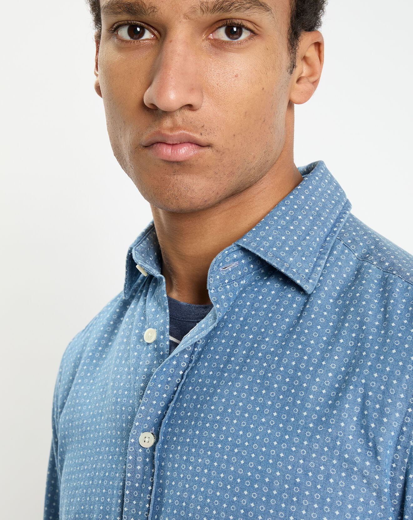 Hackett London Chemise Slim Fit à imprimé géométrique bleue