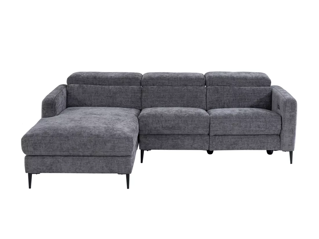 Canapé d'angle gauche relax électrique en tissu gris anthracite FUSETA