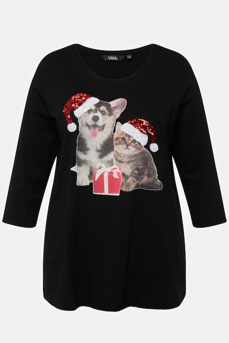 Weihnachts-Shirt, A-Linie, Pailletten, Rundhals, 3/4-Arm