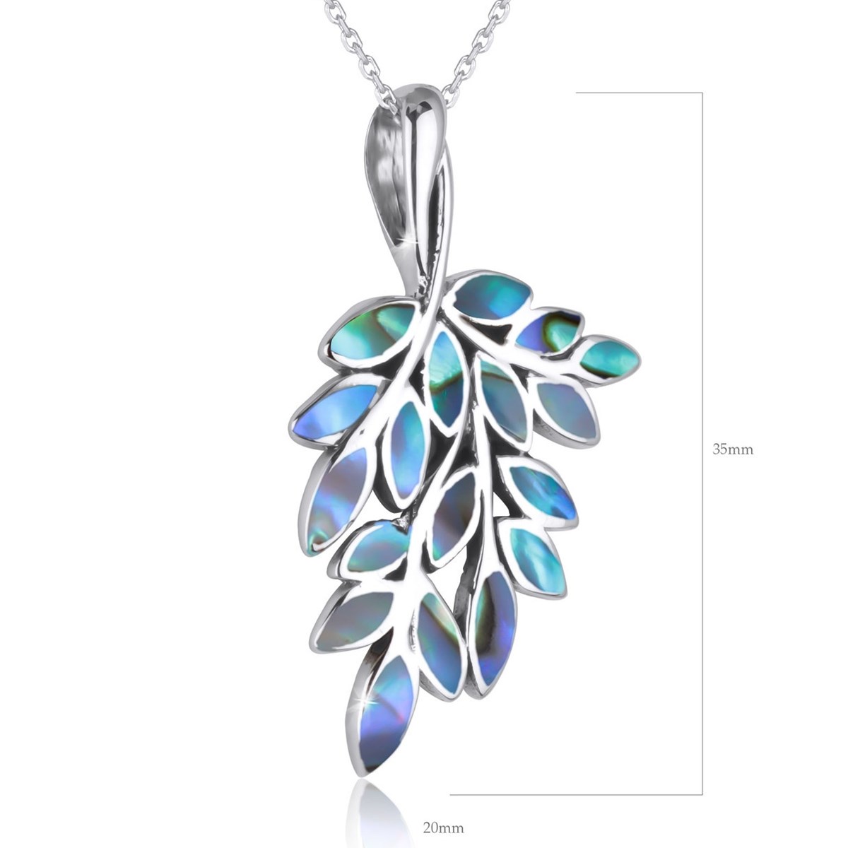 Pendentif Rameau d'olivier Nacre abalone sur Argent massif 925
