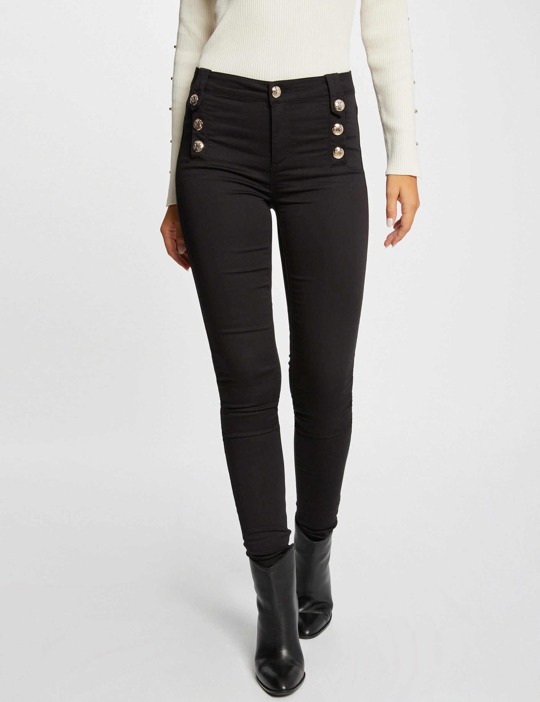 Pantalon skinny avec boutons décoratifs noir femme - noir