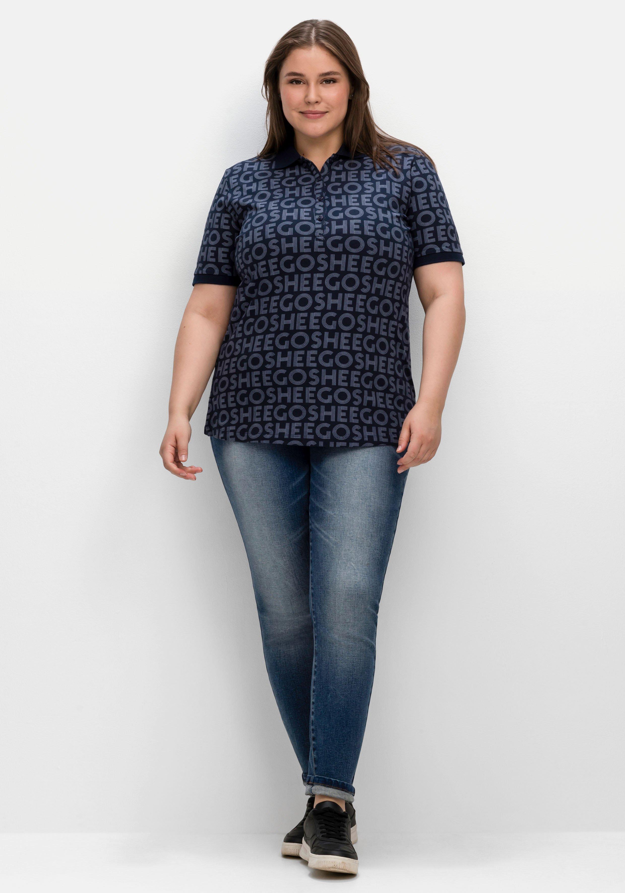 Poloshirt mit Alloverdruck, aus Waffelpiqué