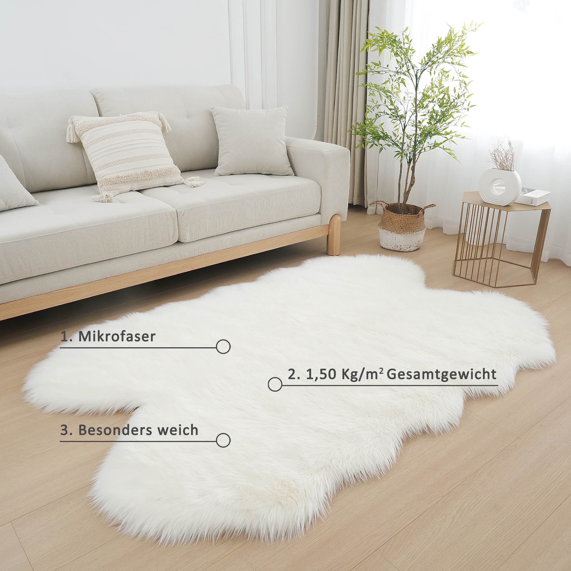 my home Fellteppich »Dena Teppiche, Fellform, waschbar« fellförmig 60 mm Höhe Kunstfell, weich, Uni-Farben, Wohnzimmer, Schlafzimmer, Esszimmer