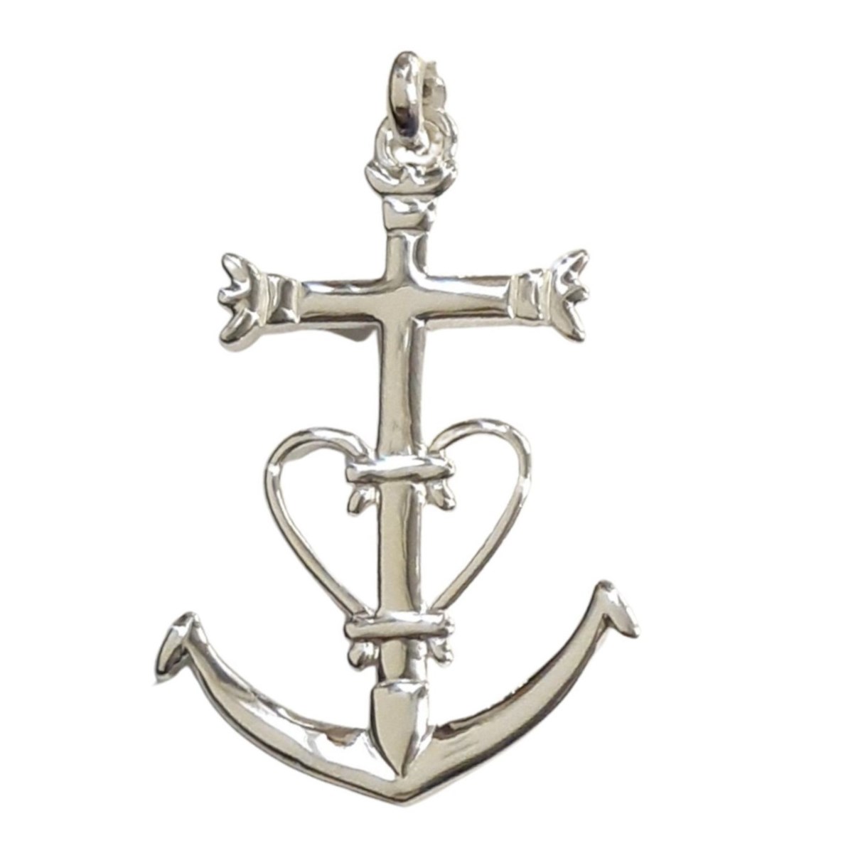 Pendentif grande Croix de Camargue Ancre en argent 3,5cm