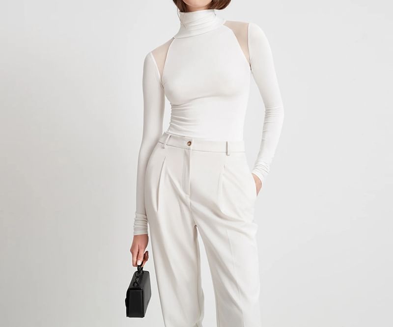 Sheparon - Bodytop met lange mouwen en coltrui, effen mesh-paneel