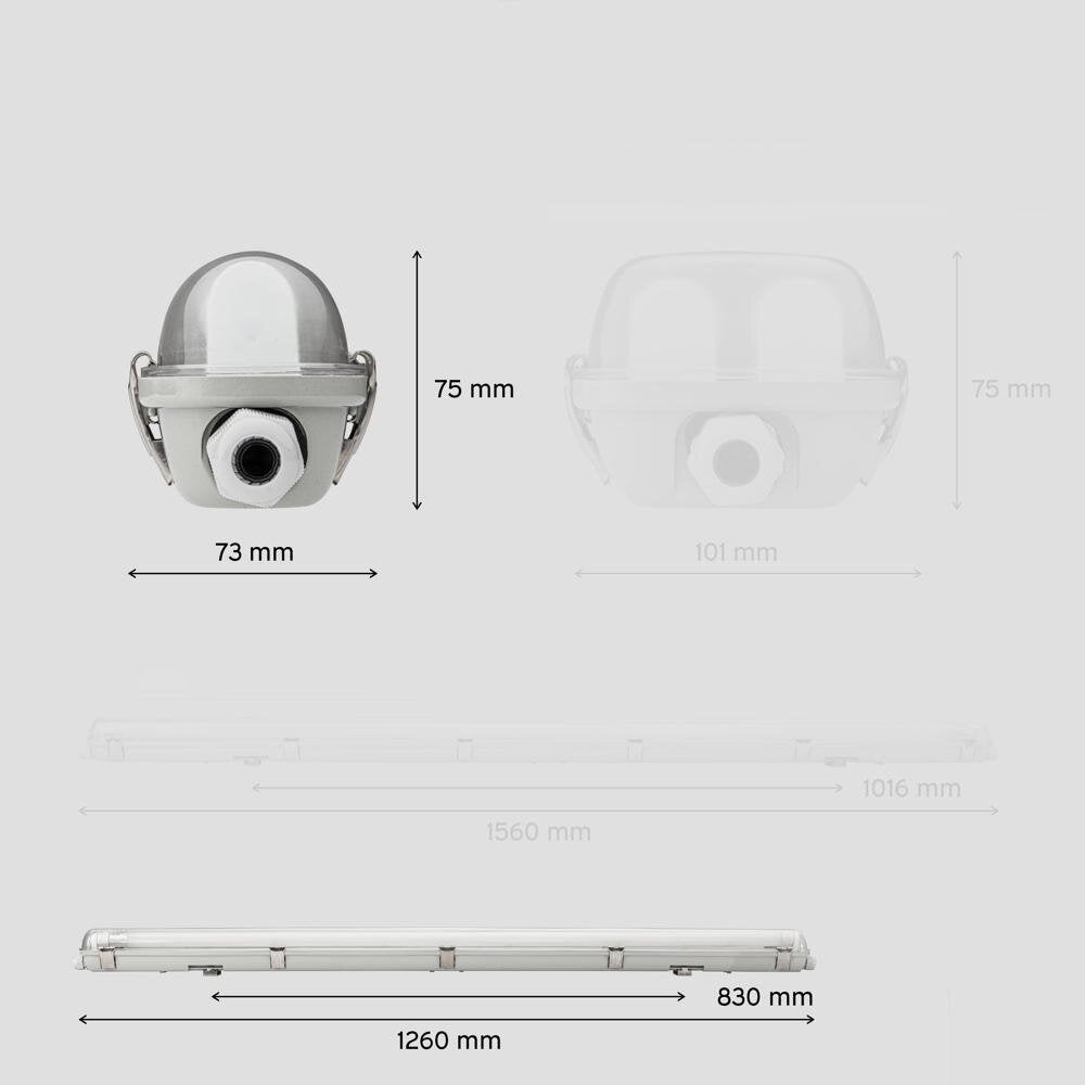 LED vochtbestendige lichtbalk Mason in transparant en grijs 18W 1800lm G13 IP65 1-lichts