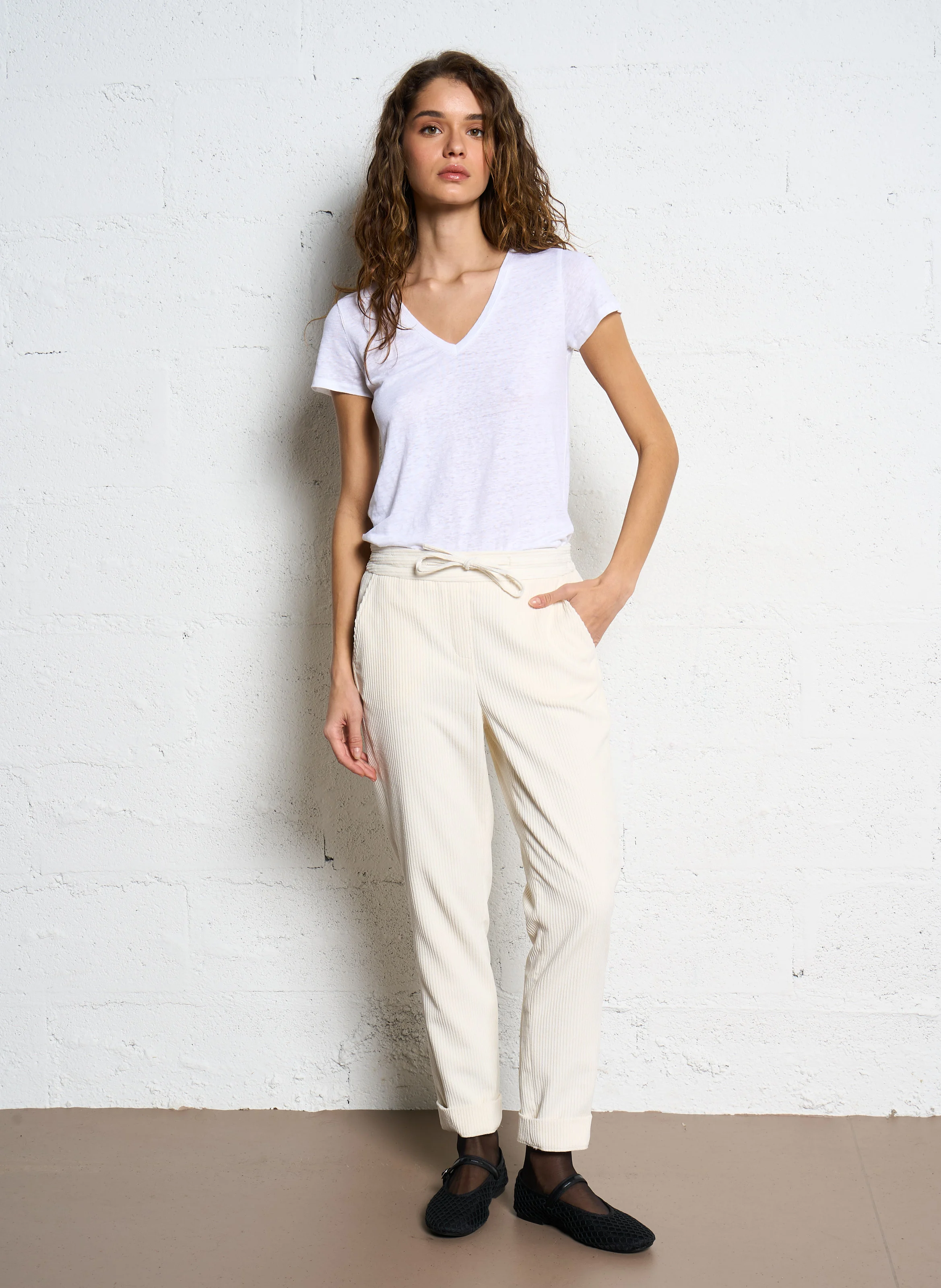 FELIZ - Pantalon slim côtelé | Beige