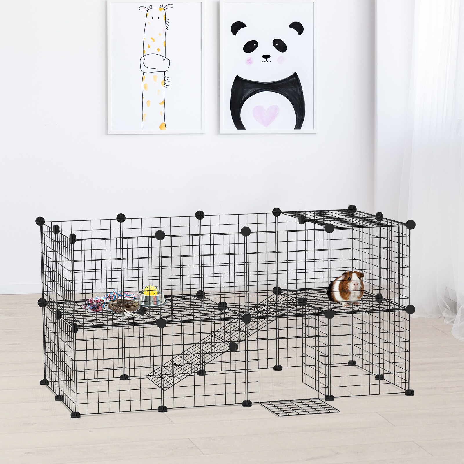 PawHut Laufgitter für kleine Haustiere schwarz 146 x 73 x 73 cm (LxBxH)
