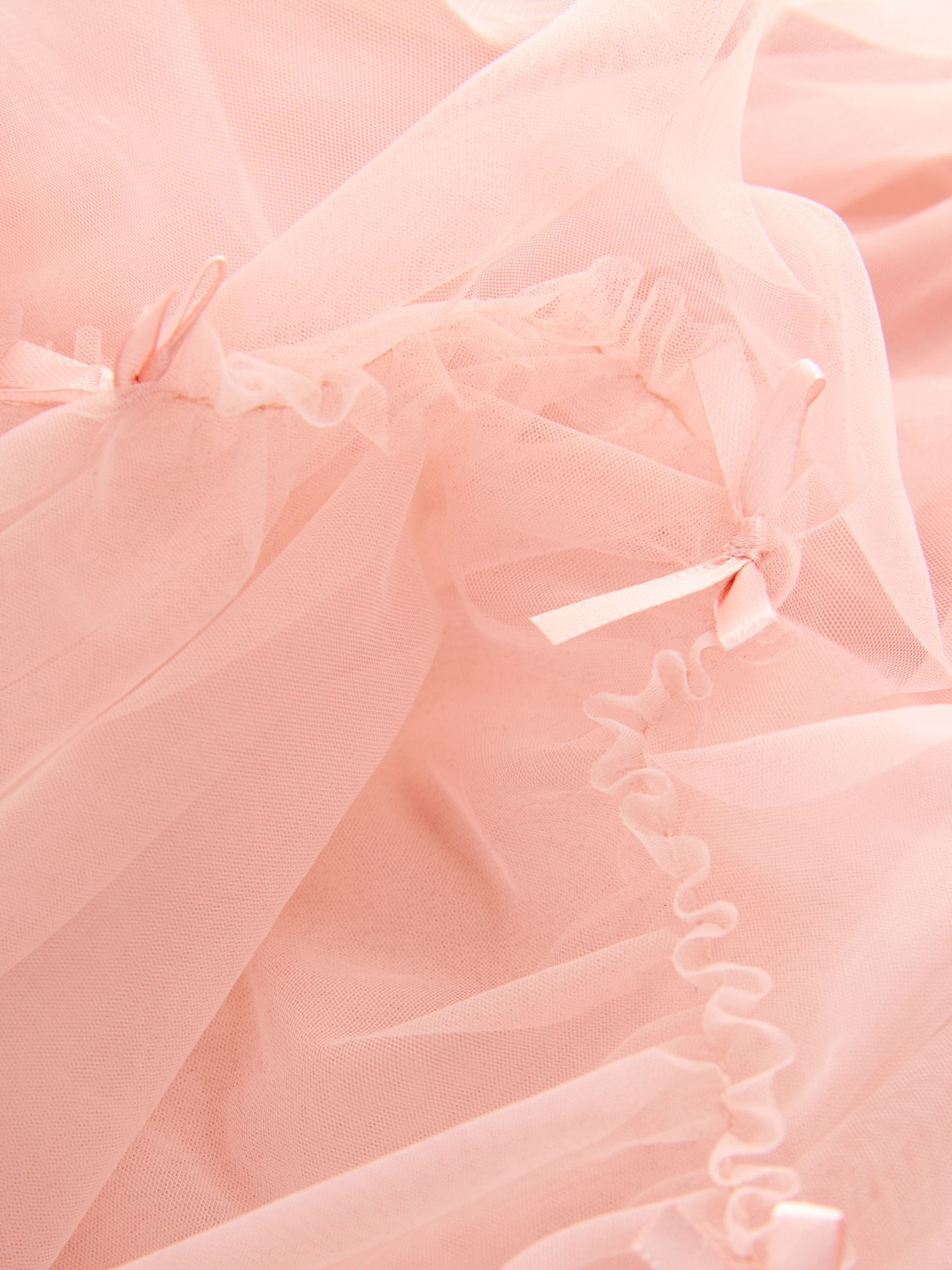 Roze - Mesh rok met strikdetail (3-16jr)