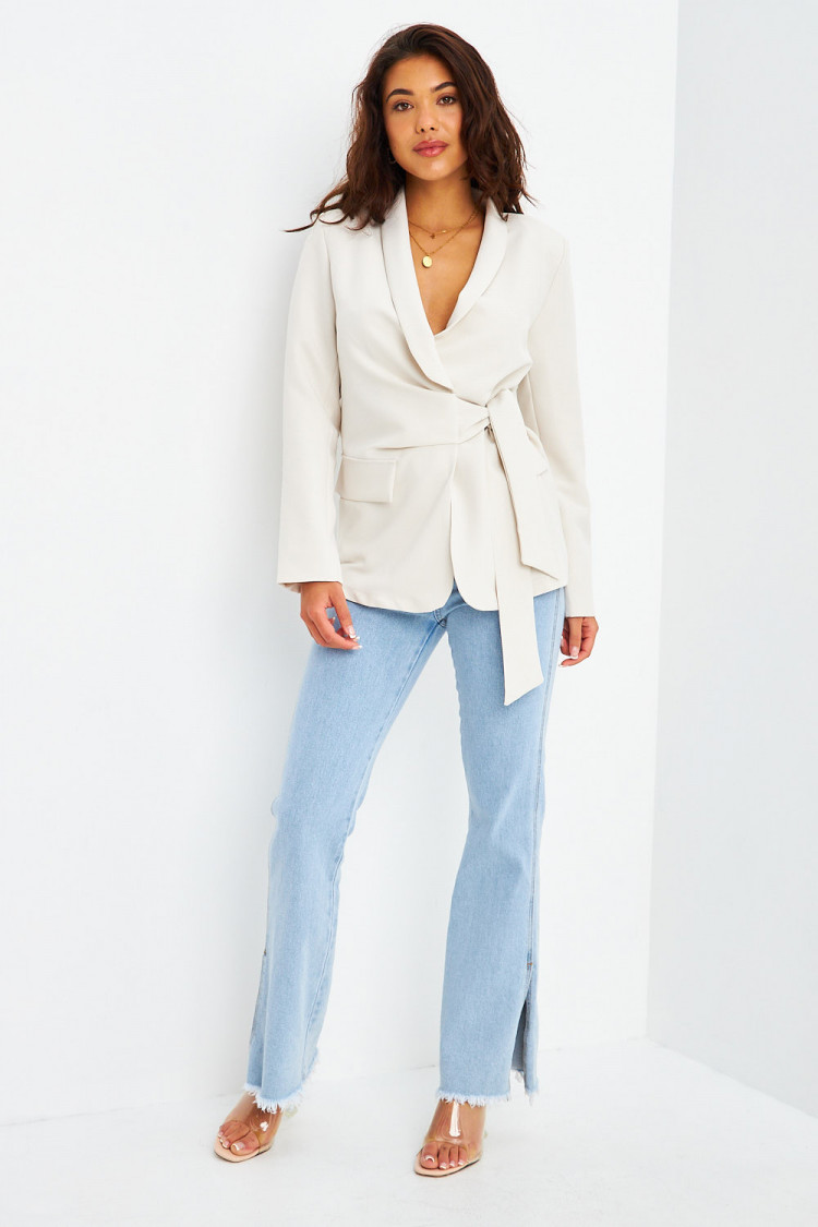 Blazer beige clair ceinture à nouer