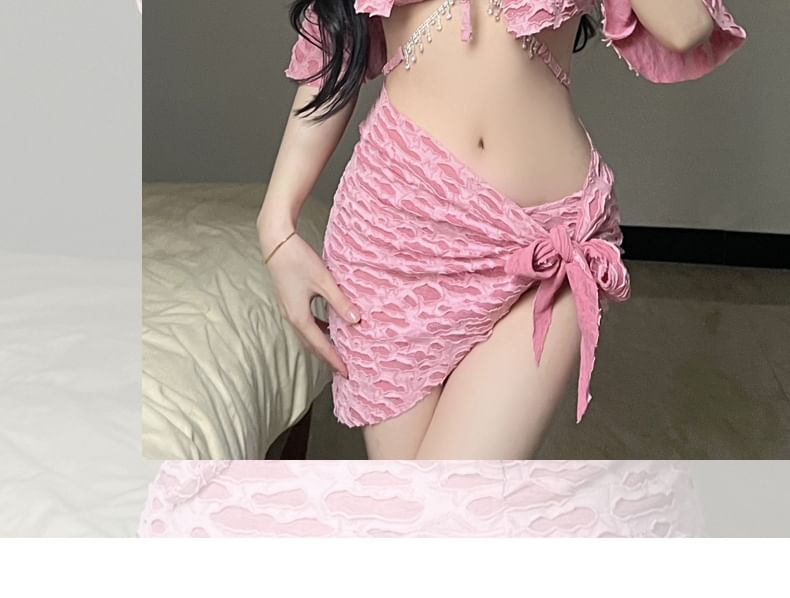 Sabbia - Set: Bikinitop met patroon + bikinibroekje + omslagdoek + wikkelminirok