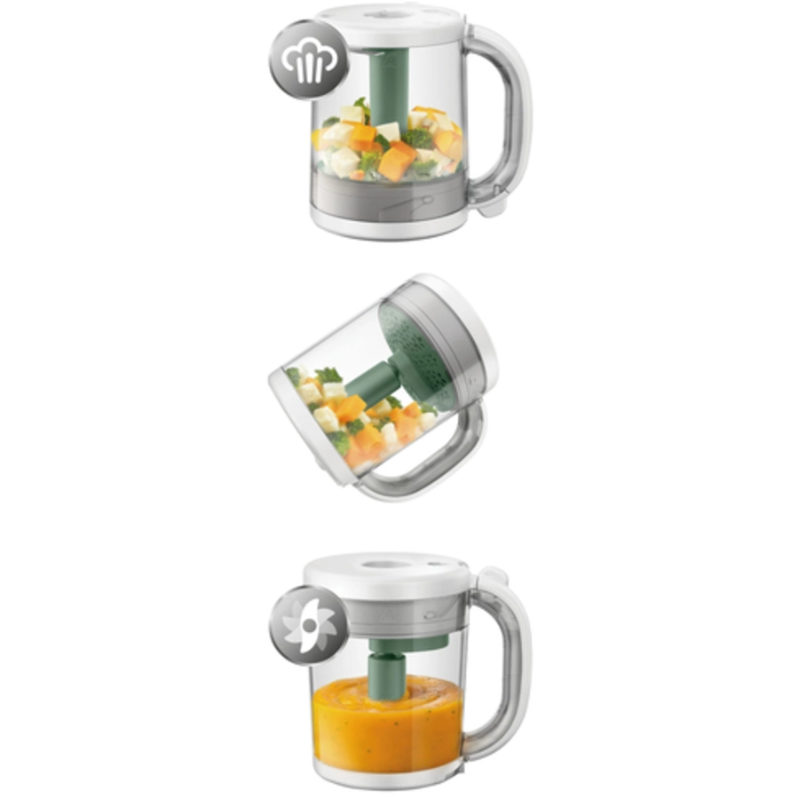 Philips Avent Babynahrungszubereiter 4-in-1 Dampfgarer und Mixer SCF88501 in grün inkl. Aufbewahrungssystem für Babynahrung SCF72120