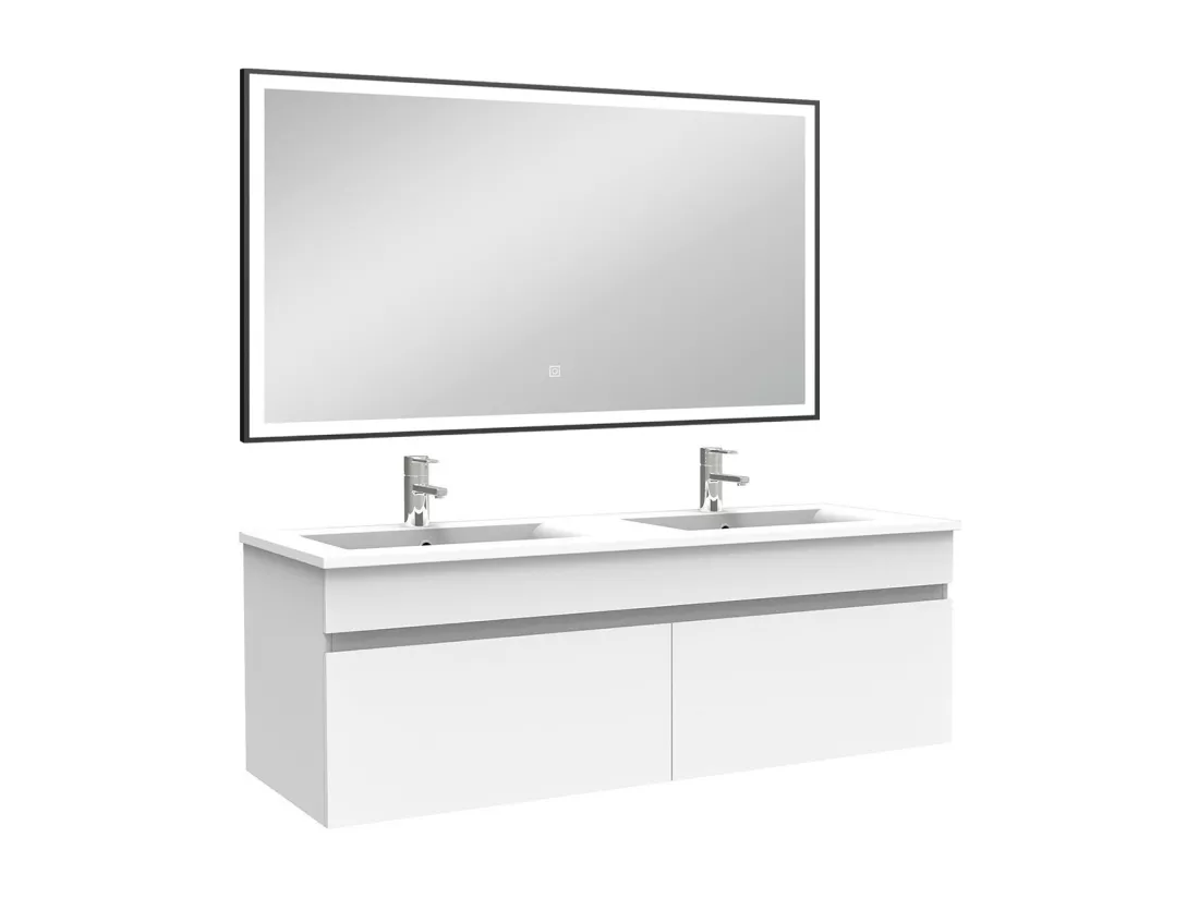 Meuble double vasque 120cm avec miroir 3 couleurs et dimmable blanc