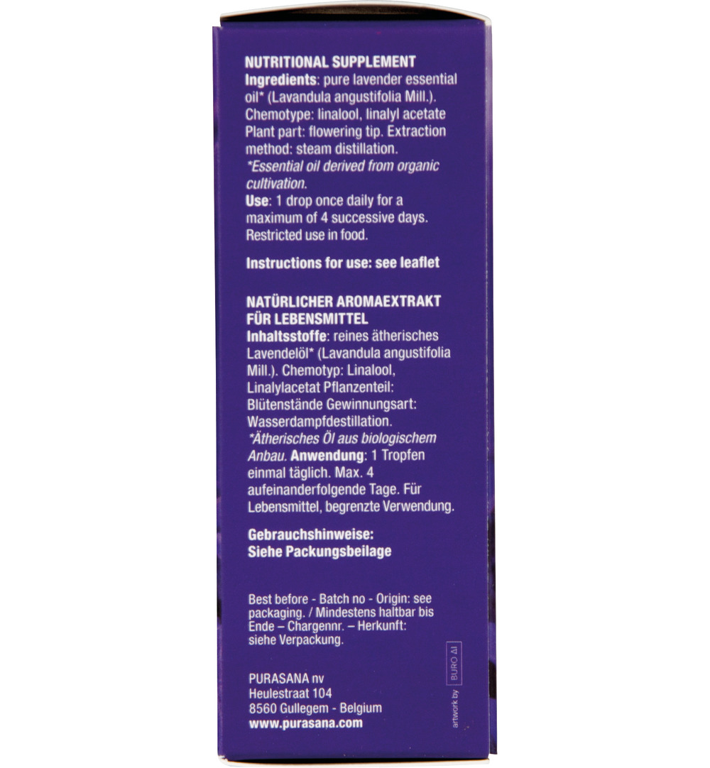 Purasana Lavendel Echte Olie/Huile Lavande Fine Bio (30 ml)