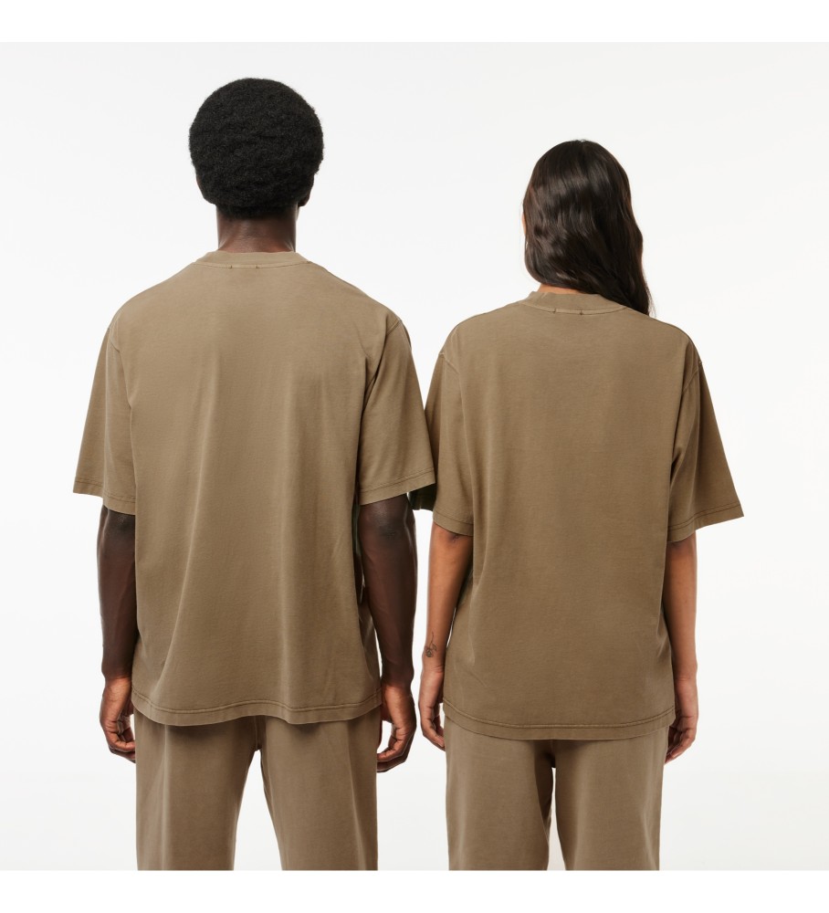 Camiseta Lacoste com logotipo marrom-esverdeado