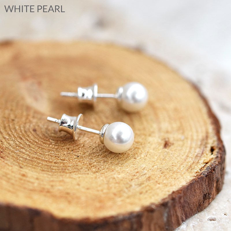 Boucles d'oreilles en argent 925 perle de cristal nacré blanche