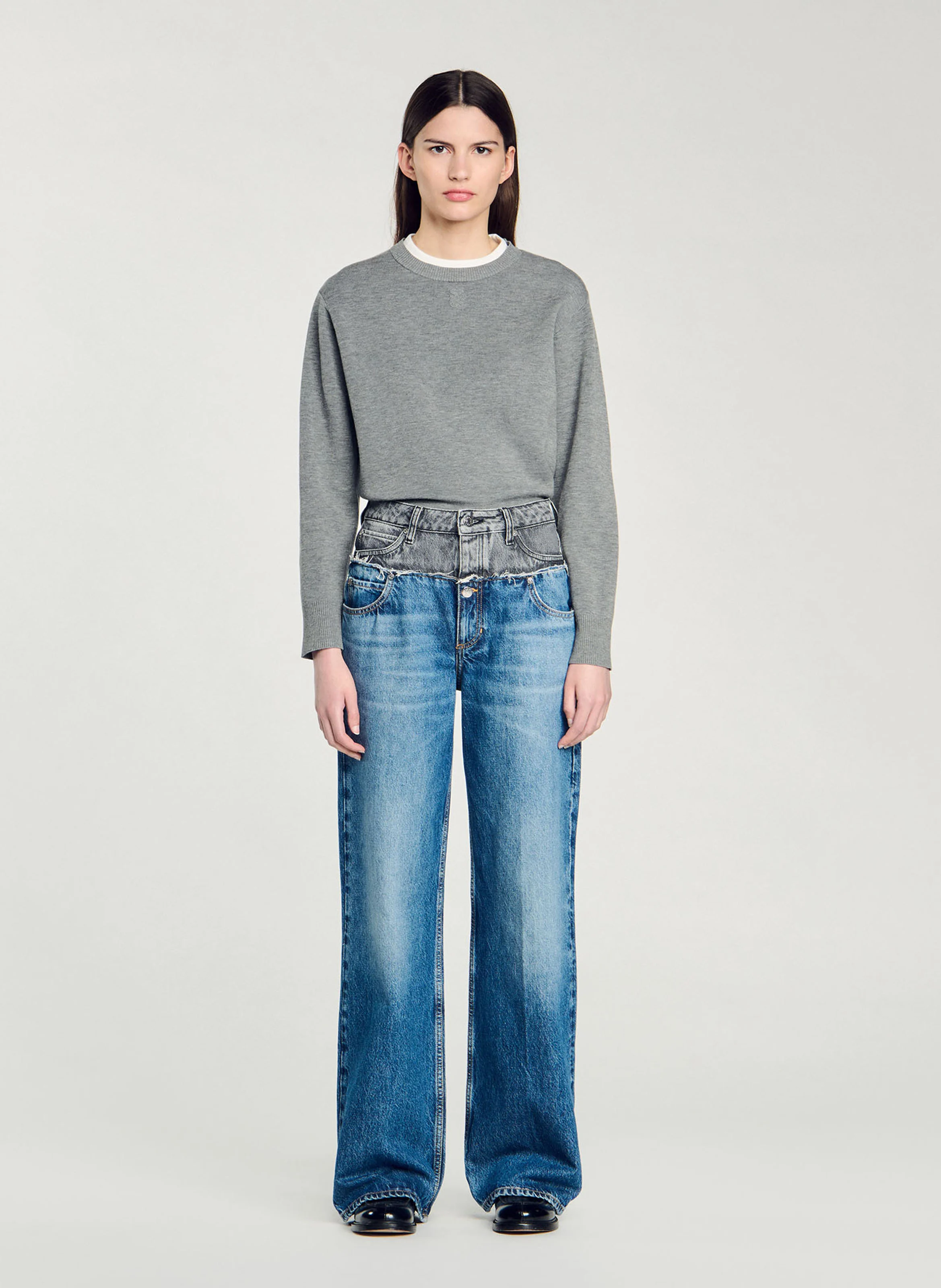 Jean double ceinture en coton | Bleu