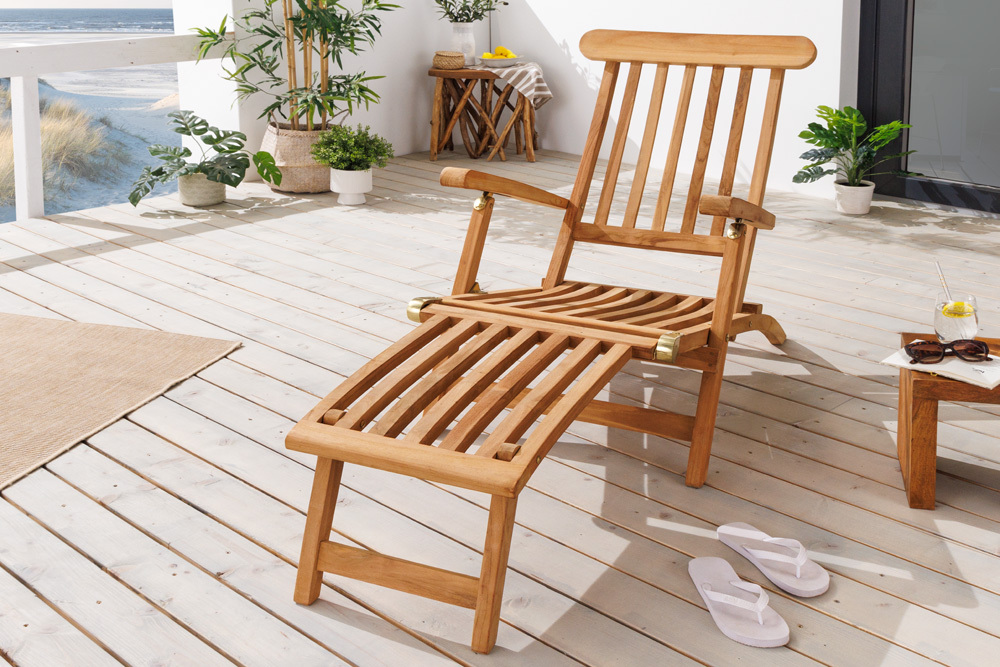 Massive Gartenliege EMPIRE TEAK 175cm natur Teakholz Deckchair verstellbar