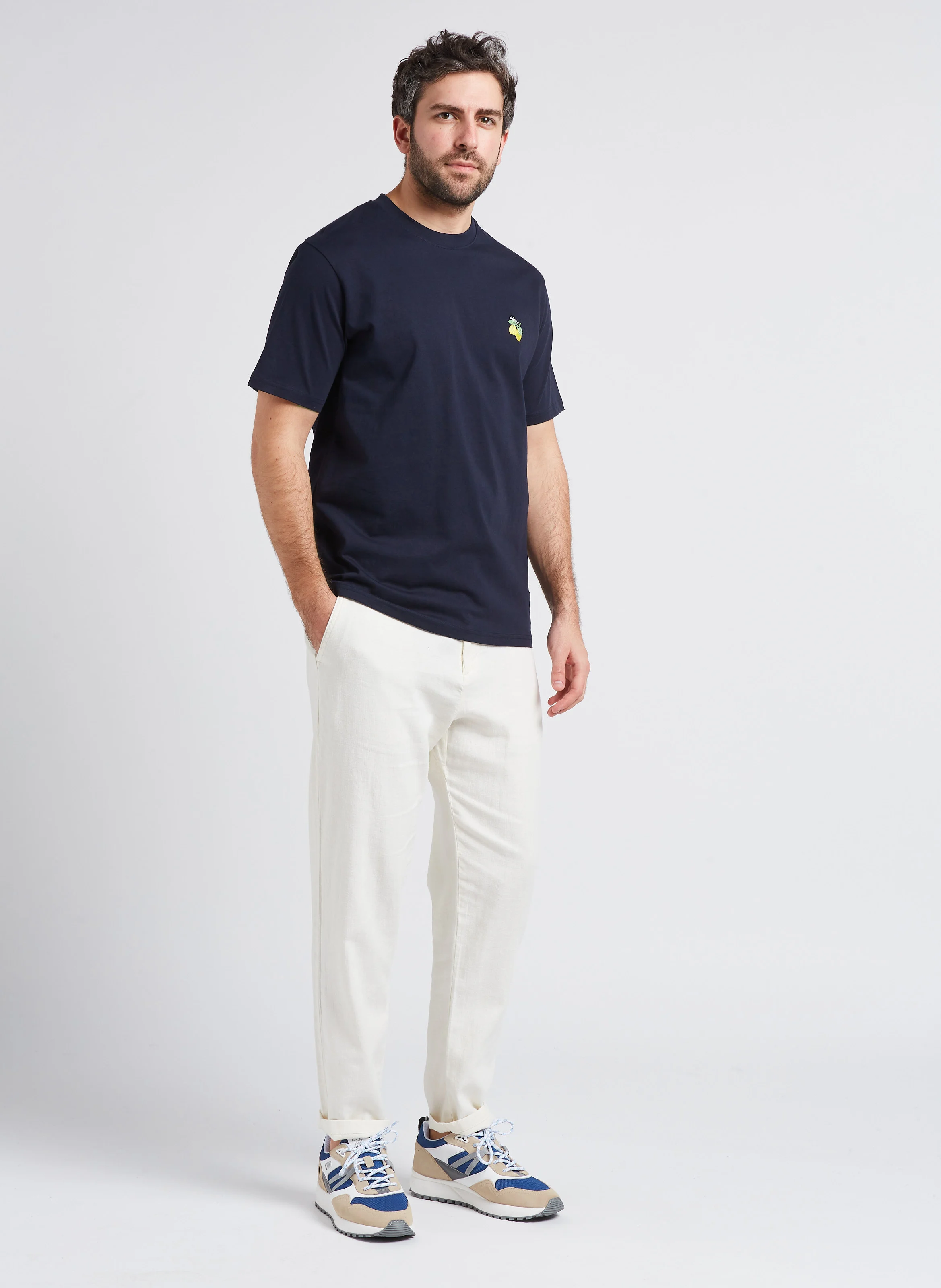 Pantalon droit en coton bio mélangé| Blanc