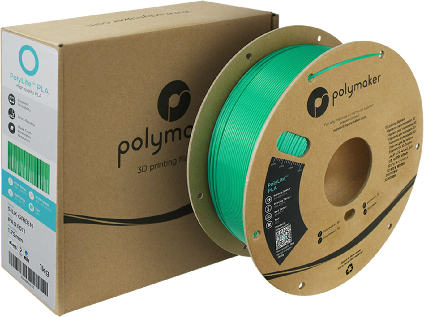 Polymaker  PolyLite Silk PLA Green, 1,75 mm / 1000 g    Glänzendes Seidenfilament