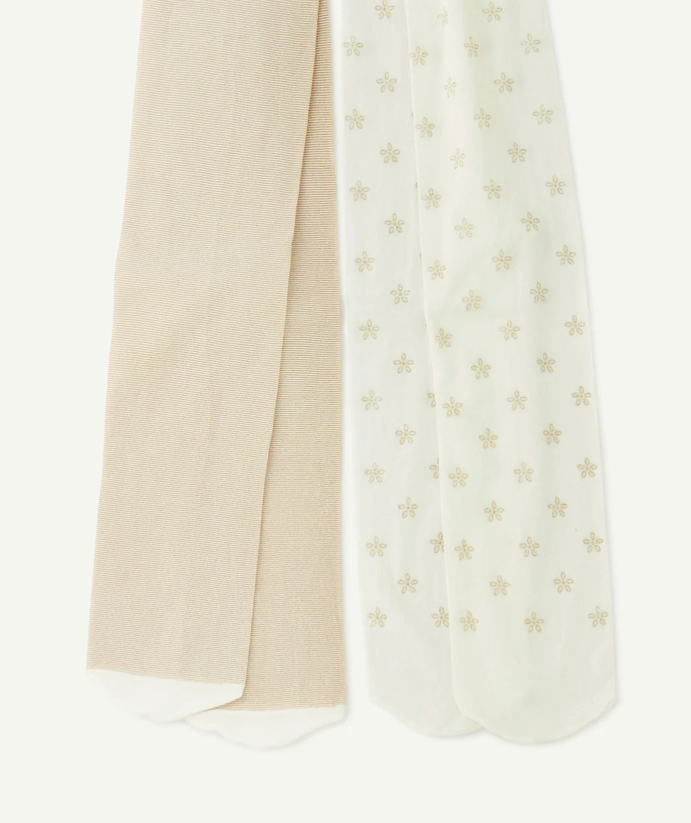 lot de 2 collants fille blanc et couleur dorée avec paillettes