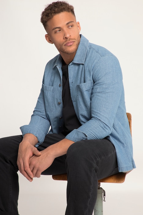 STHUGE Hemd, Overshirt, Denim-Optik, Langarm, Kentkragen, bis 8 XL