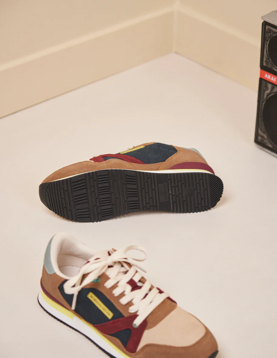 Baskets basses André - Suède taupe crème bordeaux