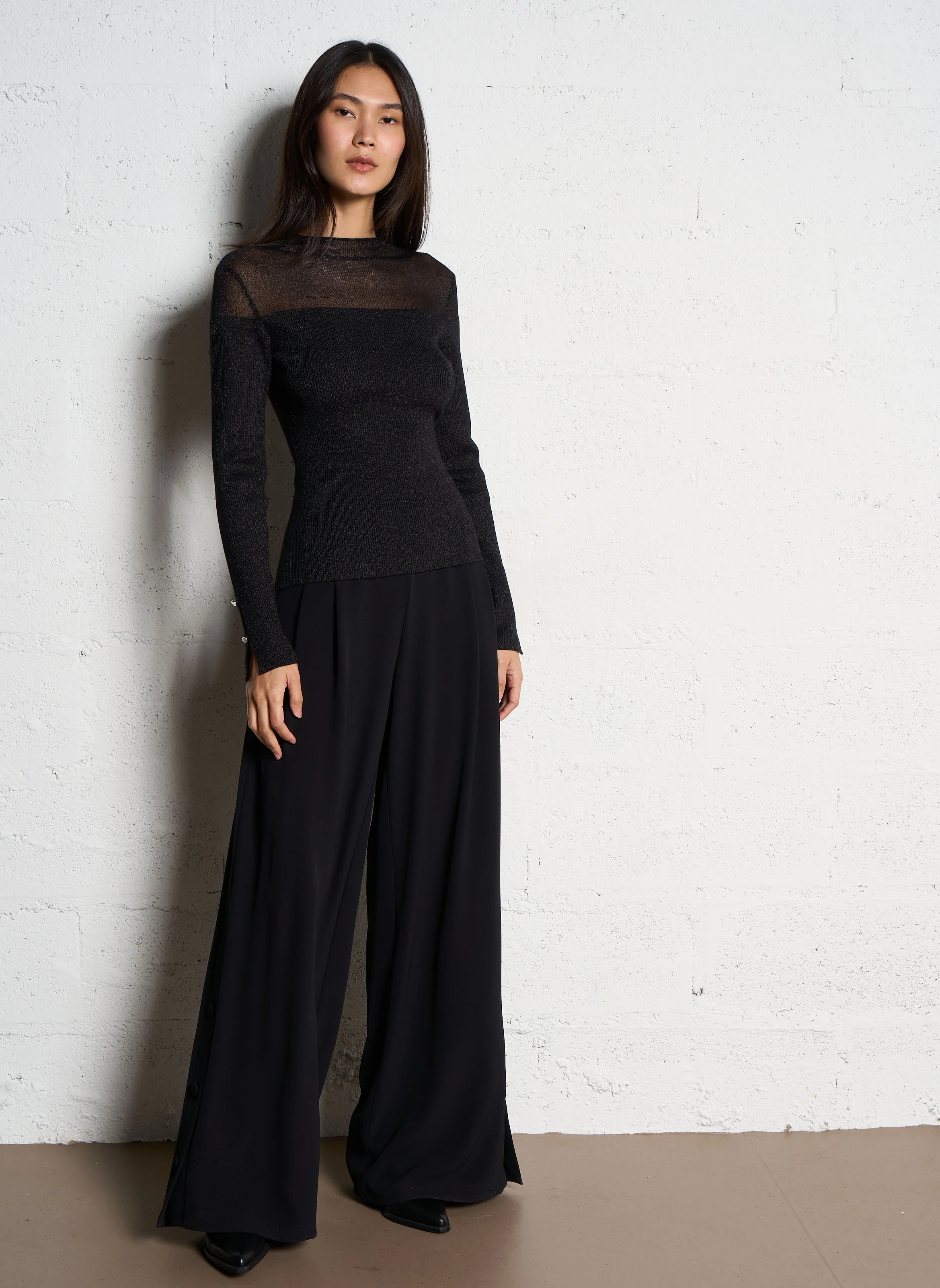 MIBIS - Pull col montant semi-transparent | Noir
