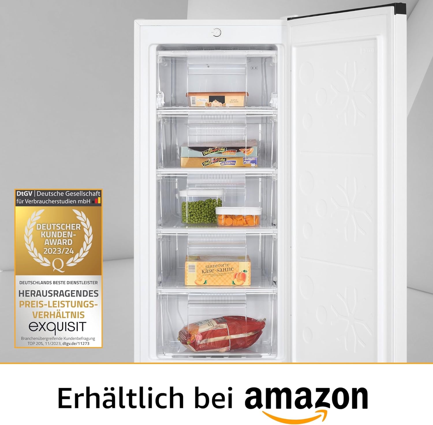 Exquisit Gefrierschrank GS145-051D weiss | Nutzinhalt: 145 L | 2*- & 4*-Gefrieren | Türanschlag wechselbar | 55 cm Breite | Standgerät