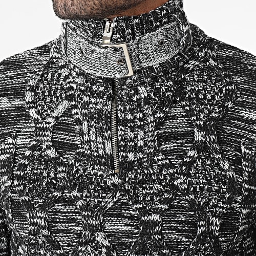 Pull Col Zippé Noir Blanc