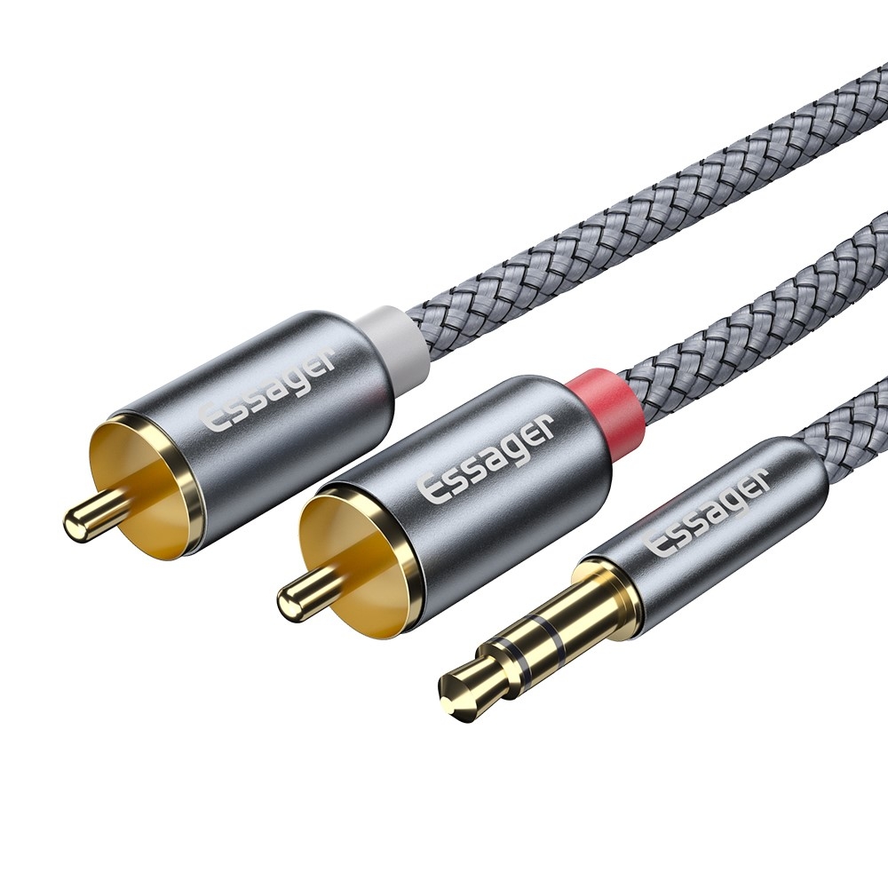 (0.5m) 3.5mm Stereo Cinch Audiokabel Klinkekabel Nylongeflecht (vergoldete Stecker) - Grau