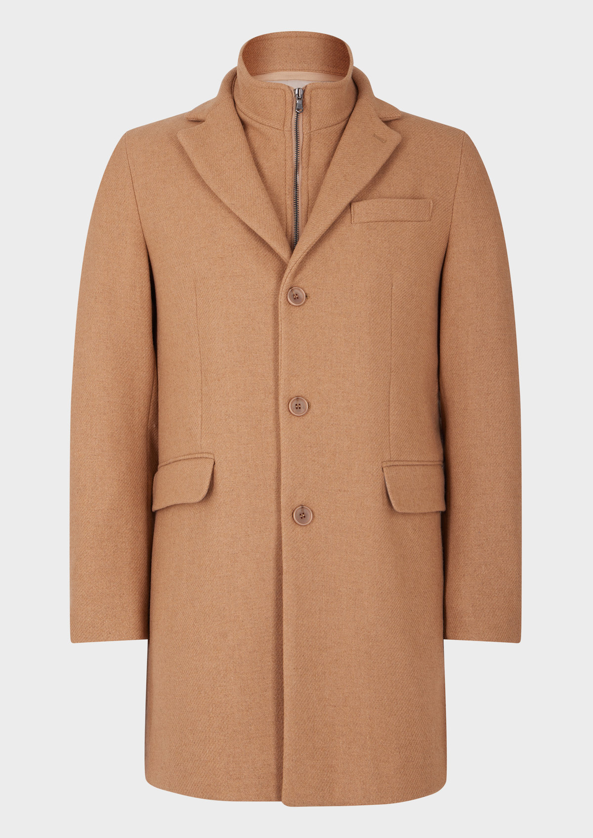 Manteau en laine mélangée unie camel à parementure amovible