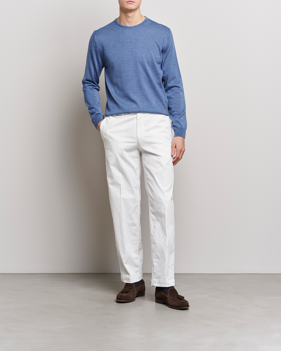 Stenströms Merino Patch Crew Neck Light Blue/Blue